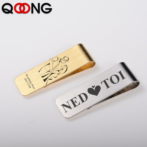 QOONG Pure Brass Couple Money Clip Wallet Slim Pocket Cash ID Credit Card Money Holder Stainless Steel Bill Clip Clamp QZ40-003 ► Photo 1/6