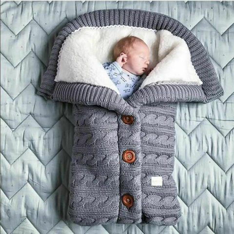 Baby Toddler Blanket Sleeping Bags Winter Warm Sleeping Bags Infant Button Knit Swaddle Wrap Swaddling Stroller Wrap ► Photo 1/6