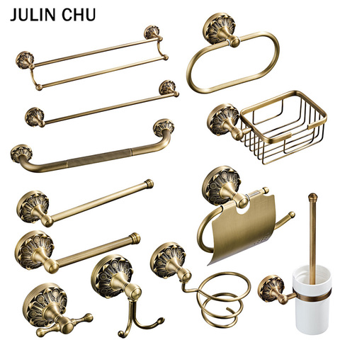 Antique Bathroom Accessories Set Bronze Vintage Brass Hairdryer Holder WC Paper Towel Rack Ring Soap Basket Robe Hook Grab Bars ► Photo 1/6