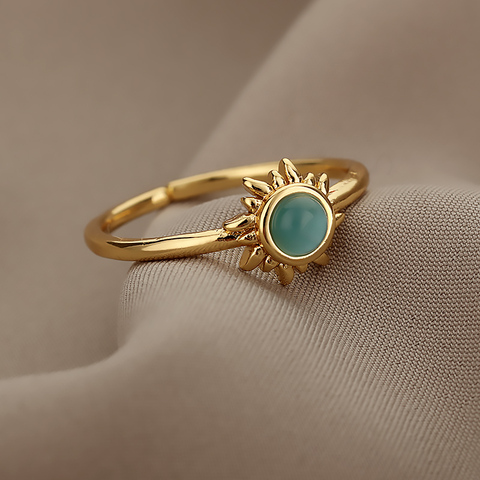 Sunflower Pearl Opal Rings For Women Stainless Steel You are My Sunshine Ring Vintage Jewelry Birthday Day Gift Anillos Mujer ► Photo 1/6