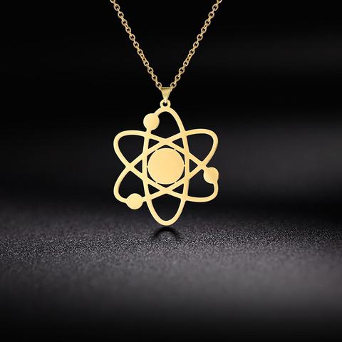 Skyrim Women Golden Pendant Necklace The Bigbang Theory Atom Physics Chemistry Science Stainless Steel Choker Chain Necklaces ► Photo 1/6