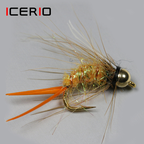 ICERIO 8PCS Brass Bead Head Yellow Crazy Psycho Prince Nymphs Wet Flies Trout Fishing Fly Lures #12 ► Photo 1/2