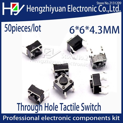 Hzy 6x6x4.3MM 4PIN Tactile Tact Push Button Micro Switch Direct Plug-in Self-reset DIP Top Copper Through Hole Tactile Switch ► Photo 1/1