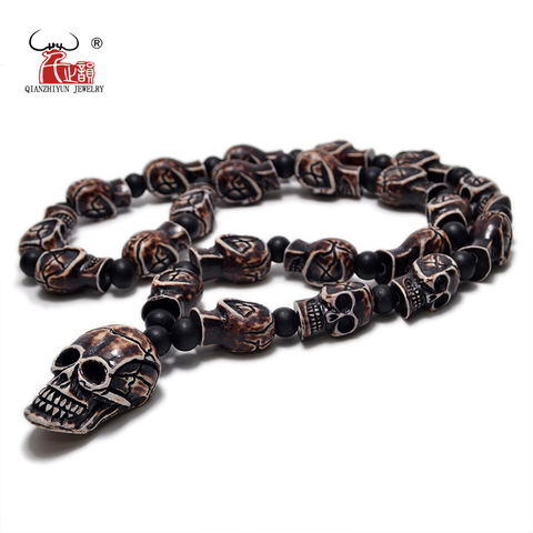 FX801 Imitation yak bone necklace Halloween skull beaded necklace punk cool men Europe United States hip hop pendant necklace ► Photo 1/6