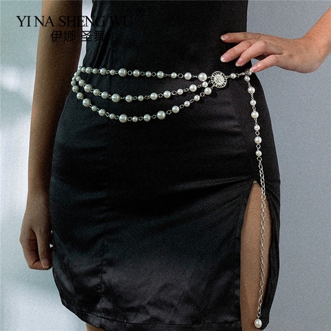 Women Fringe Imitation Pearl Belt Female Vintage Dress Pattern Belly Dance Waist Chains Ladies Designer Woman Dresses Chains ► Photo 1/6