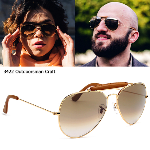 JackJad Vintage Classic 3422 OUTDOORSMAN CRAFT Style Leather Sunglasses 2022 Brand Optical Glass Lens Sun Glasses Oculos De Sol ► Photo 1/6