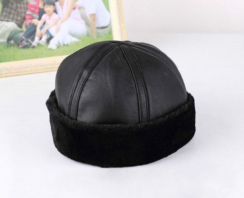 Fashion Shearling Leather Fur Beanie Hat Sailor Cap Cuff Round Bucket Winter Warm Hat Solid Color Casual ► Photo 1/5