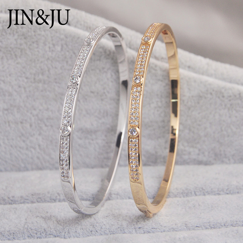 JIN&JU Gold Color Charm Bracelets&Bangles For Women Birthday Gift Copper Cubic Zirconia Cuff Braclet Femme Dubai Fashion Jewelry ► Photo 1/1