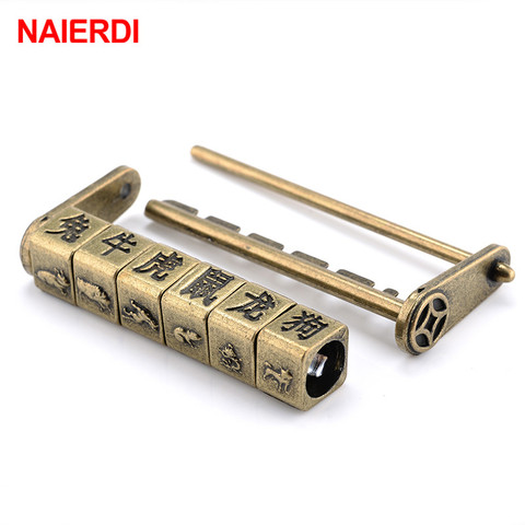 NAIERDI Chinese Vintage AntiqueLock Bronze Keyed Padlock Retro Combination Password Lock 90*37mm Zinc Alloy Jewelry Box Padlock ► Photo 1/6