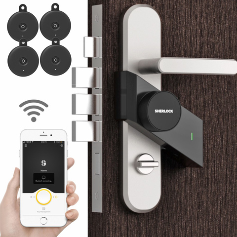 4 key with Sherlock S2 Smart Door Lock Home Keyless Lock Finger Work with the Mechanics Lock Smart Wireless App Phone Control ► Photo 1/6