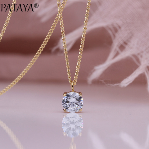 PATAYA New Simple White Round Long Necklaces 585 Rose Gold Pendants Women Natural Zircon Party Cute Engagement Fashion Jewelry ► Photo 1/6