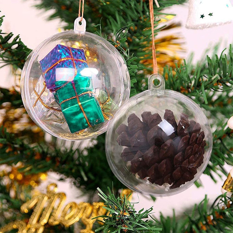 10pairs 4/5/6/7cm Transparent Open Plastic Christmas Ornament Ball Clear Bauble for Xmas Party Kids Gift Present Box Decorations ► Photo 1/6
