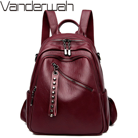 Women Soft Leather Backpacks Vintage Female Shoulder Bags Sac a Dos Travel Ladies Bagpack Mochilas School Bags For Girls Preppy ► Photo 1/6