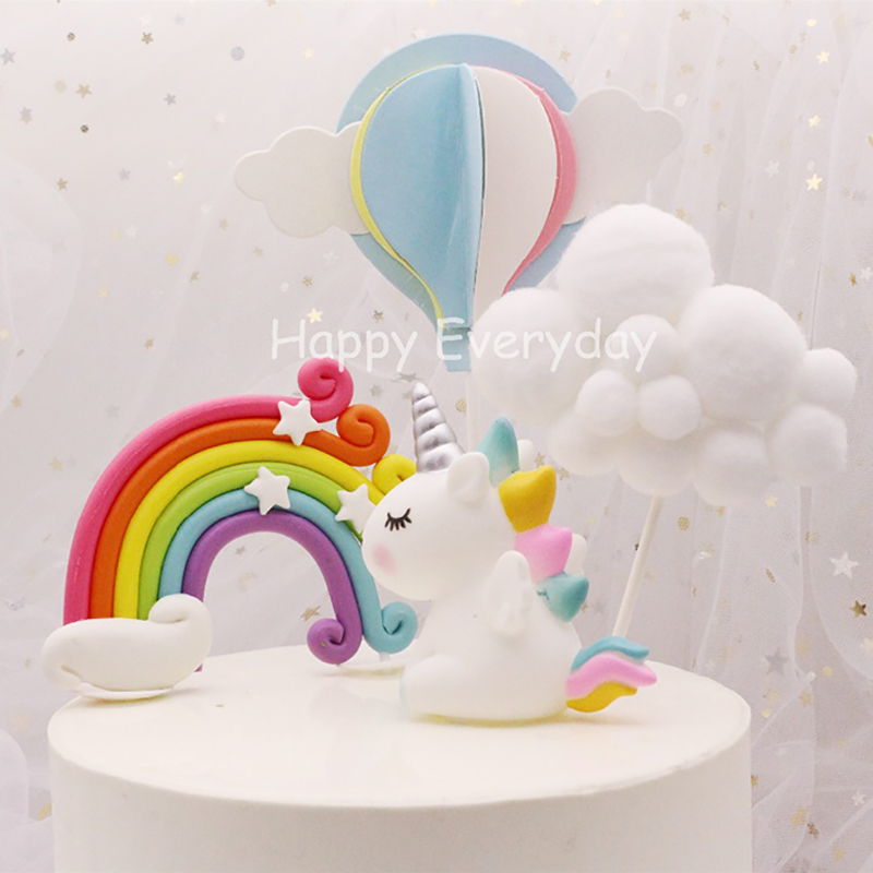 Buy Online Rainbow Unicorn Cake Topper Birthday Wedding Cake Flags Cloud Hot Air Balloon Cake Birthday Party Baking Decoration Supplies Alitools