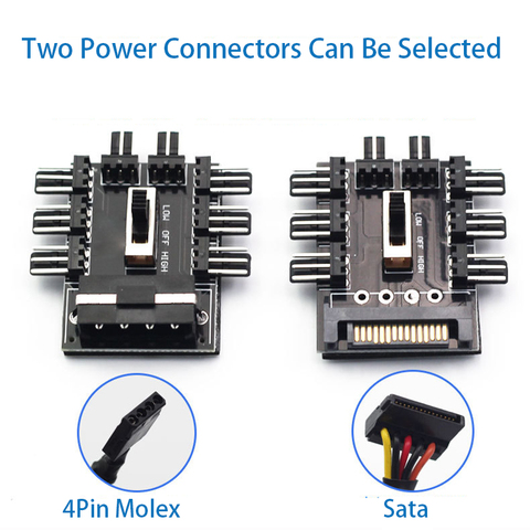 OULLX 1 to 8 3Pin Fan Hub Pwm Sata Molex Splitter PC Mining Cable 12V Power Suppply Cooler Cooling Speed Controller 4PIN Adapter ► Photo 1/6