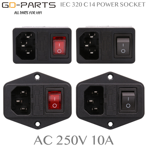 1PC AC Power Cord Inlet Socket Receptacle Electric Connector With Fuse Holder ON OFF Rocker Switch IEC320 C14 CCC CE AC 250V 10A ► Photo 1/5