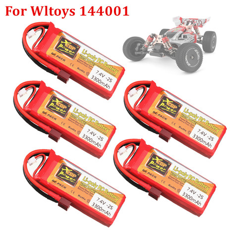 Battery For Wltoys 144001 Car 2s 7.4 V 3300mAh Lipo Battery T Plug for Wltoys 1/14 144001 RC Car Boat Lipo Battery 1-5PCS ► Photo 1/6