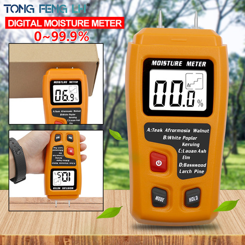 Orange 0-99.9% Two Pins Digital Wood Moisture Meter Wood Humidity Tester Hygrometer Timber Damp Detector Large LCD Display ► Photo 1/6