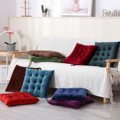 Solid Color Crystal Velvet Cushion Thick Warm Tatami Chair Sit Pads Office Stool Mat Driver Seat Home Decor Sitting Pillow Outdo ► Photo 1/6