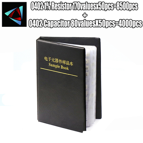 0402 SMD Resistor 0R~10M 1% 170valuesx50pcs=8500Pcs + Capacitor 80valuesX50pcs=4000pcs 0.5PF~22uF Sample Book ► Photo 1/1