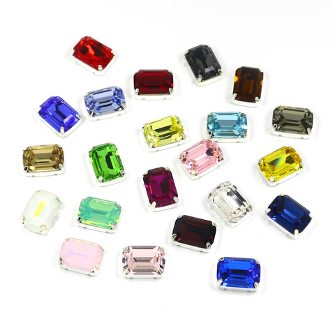 Rectangle Glass Crystal Colorful Sew On Rhinestones With Silver Claw White Glass Stone Sew On Claw Rhinestones For Garment 3007 ► Photo 1/6