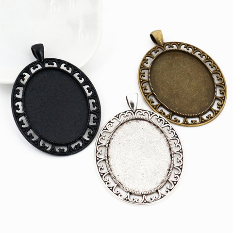 New Fashion  5pcs 30x40mm Inner Size Black Antique Silver Plated and Bronze Pierced Style Cabochon Base Setting Charms Pendant ► Photo 1/4