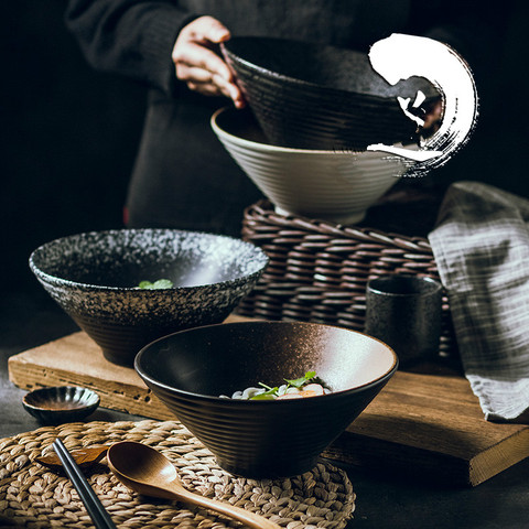 Japanese creative tableware set, commercial bamboo hat ceramic bowl, household large ramen, rice, noodles, soup bowl ► Photo 1/5