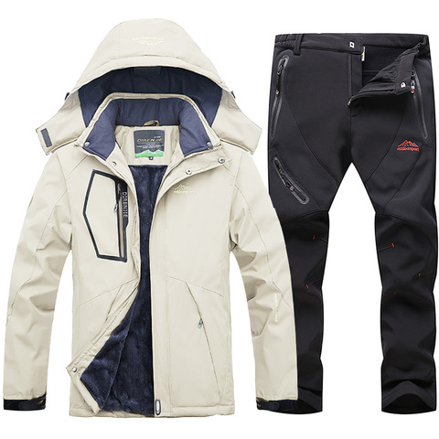 Ski Suit for Men Windproof Waterproof Warm Thicken plus velvet Jackets and Pants Male Winter Mountain Skiing Snowboarding Coats ► Photo 1/6