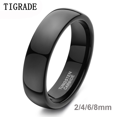 TIGRADE 2/4/6/8mm Black Ring Men High Polished Tungsten Carbide Wedding Band Engagement Ring Engraving Jewelry For Women Unisex ► Photo 1/6