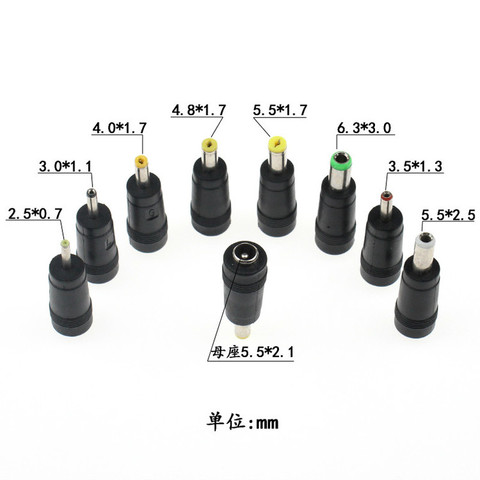 1pcs 5.5x2.1mm to 6.3/4.8/4.0/3.5/3.0/2.5mm Male Jack connector For DC Plugs AC Power Adapter Computer Cables Connectors ► Photo 1/2