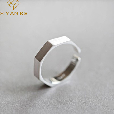 XIYANIKE 925 Sterling Silver Handmade Rings Korean Creative Geometric Jewelry for Women Wedding Couple Size 17mm Adjustable ► Photo 1/5