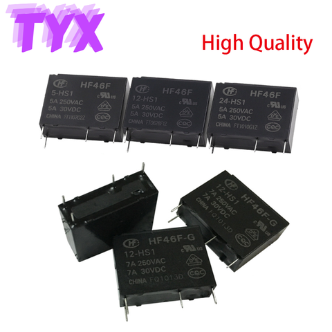 5Pcs Power Relays HF46F-005-HS1 HF46F--012 024-HS1 HF46F-G/12-HS1 HF46F-G/5-HS1 HF46F-G/24-HS15V 12V 24V 5A 4Pin Small Relay ► Photo 1/3