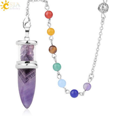 CSJA Natural Stone Pendulum Wishing Bottle Bullet Shaped Pendant 7 Chakra Chain for Divination DIY Necklace Healing Jewelry G283 ► Photo 1/6