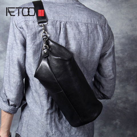 AETOO Personality casual Head cowhide single shoulder crossbody bag male leather cylinder pack ► Photo 1/6