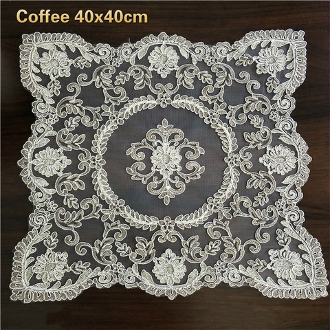 European Luxury Square Lace Embroidered Water Soluble Edged Placemat Coaster Balcony Coffee Table Mat Christmas Wedding Decor ► Photo 1/3