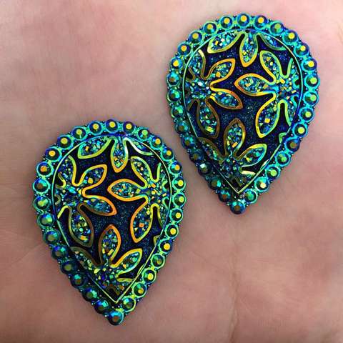 HOT 8PCS 30mm*40mm AB Drop Resin Flatback Rhinestone flower Wedding Buttons 2 Hole K179*2 ► Photo 1/4