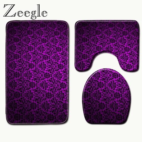 Zeegle Bathroom Carpet Set Anti Slip Set Carpet Purple Rugs Pedestal Rug Toilet Seat Cover Rug Washable Bath Floor Mat ► Photo 1/6