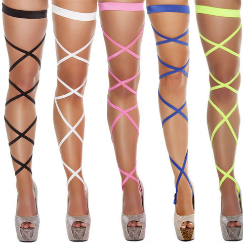 Sexy Women Bandage Fishnet Stockings Thigh-High Studded Thigh High Leg Rave Wraps Strappy Tights ► Photo 1/6