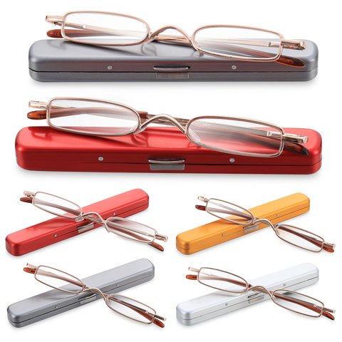 Unisex Mini Portable Metal Frame Reading Glasses With Metal Case Hot Slim Eyeglasses Vision Care Reader Spectacles +1.0 to 4.0 ► Photo 1/6