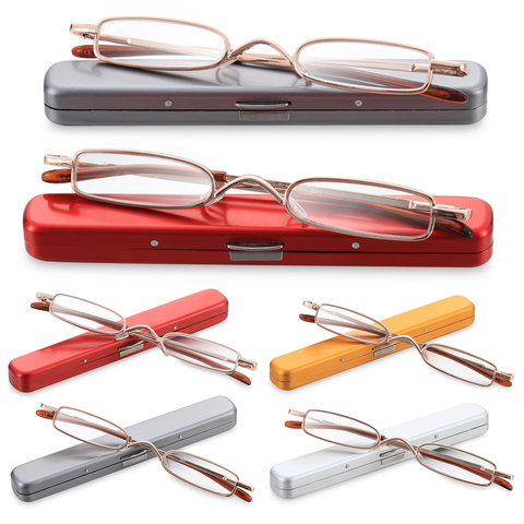 Unisex Mini Portable Metal Frame Reading Glasses With Metal Case Hot Slim Eyeglasses Vision Care Reader Spectacles +1.0 to 4.0 ► Photo 1/6