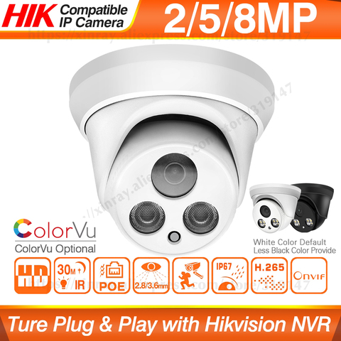 Hikvision Compatible 5MP Dome POE IP Camera 8MP Security CCTV Camera ColorVU IR 30m ONVIF H.265 P2P Plug&play Security IPC ► Photo 1/6