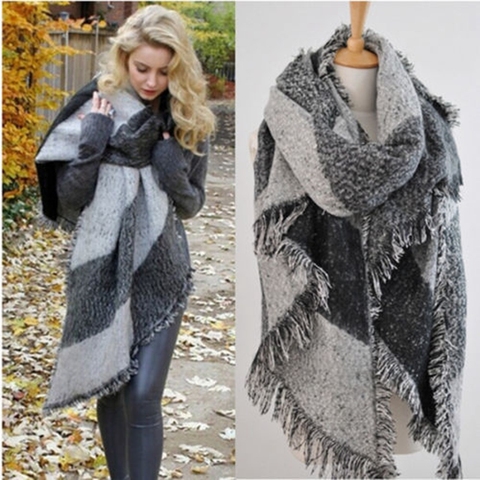 Fashion Warm Large Scarves for Women's  Long Cashmere Winter Wool Blend Soft Warm Plaid Scarf Wrap Shawl Plaid Scarf ► Photo 1/6