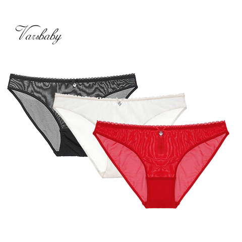 Varsbaby sexy yarn bow diamond transparent underwear low-rise briefs solid S-XXL panties 3pcs/lots ► Photo 1/6