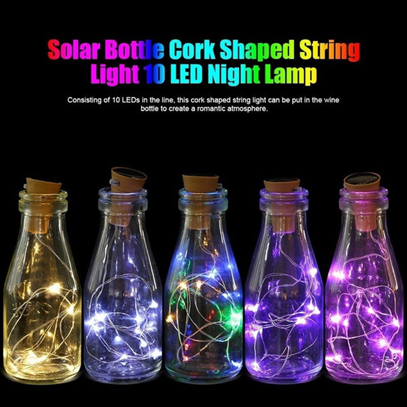lot Solar Warm Wine Bottle Cork Shape Lights 10LED Night Fairy String Light Lamp 