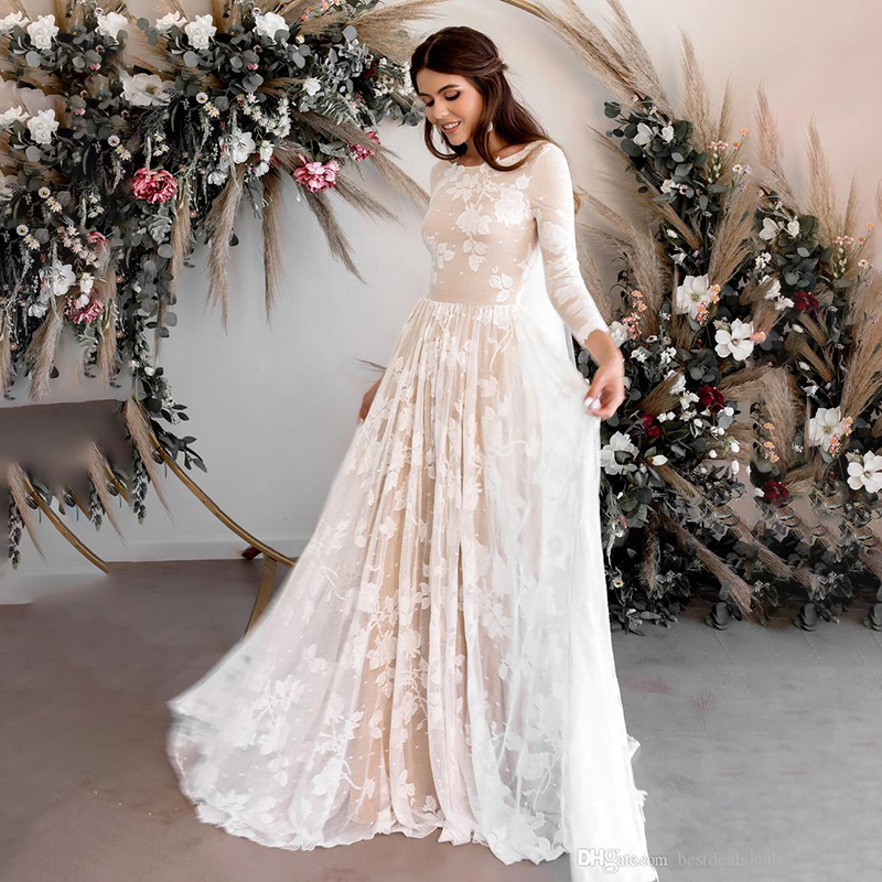 dhgate boho wedding dress Beach Wedding Dhgate Bohemian Wedding Dress Floral Applique Beach Wedding Dresses Backless Boho Wedding Gown AWD1568