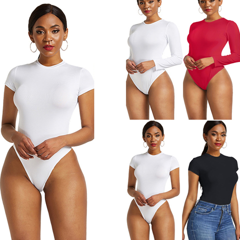 Sexy One Piece Bodycon Bodysuit Short Sleeve O Neck Open Basic White Black Red Overalls Women Body Top Skinny Rompers Female ► Photo 1/6