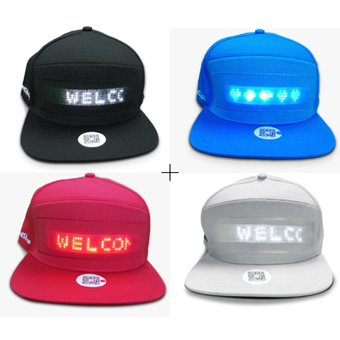 Mobile Phone APP LED Hat Glow Wirelessly Send Word Scrolling Bluetooth Flexible Screen LED Cap LED Scrolling Message Display Hip ► Photo 1/6