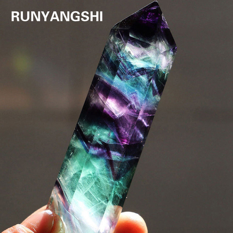 Natural Fluorite Crystal Colorful Striped Fluorite 4-7CM Quartz Crystal Stone Point Healing Hexagonal Wand Treatment Stone ► Photo 1/6