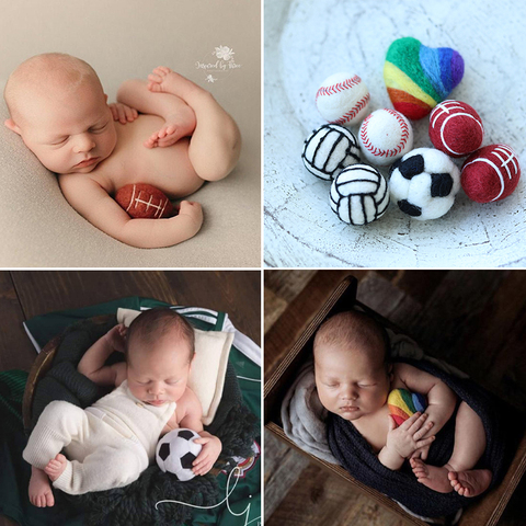 New Needle Felted Wool Football Newborn Photography Props Accessories for Photo Stuffed Sport Baby Photo Shoot Rainbow Heart ► Photo 1/6