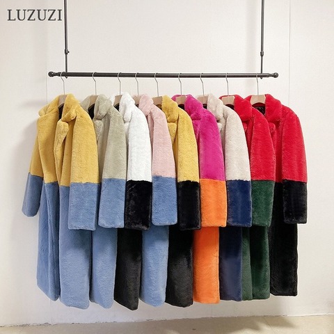 LUZUZI Two Colors Faux Rabbit Fur Coat 2022 Winter Coat Women Luxury Long Overcoat Thick Warm Plus Size Female Plush Coats ► Photo 1/6